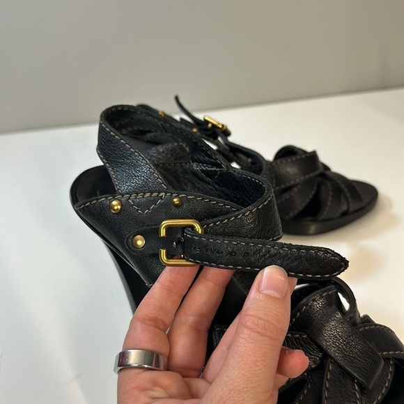 Chloe Black Leather Strap Stacked Sandal Heels Size 40 - Picture 15 of 16